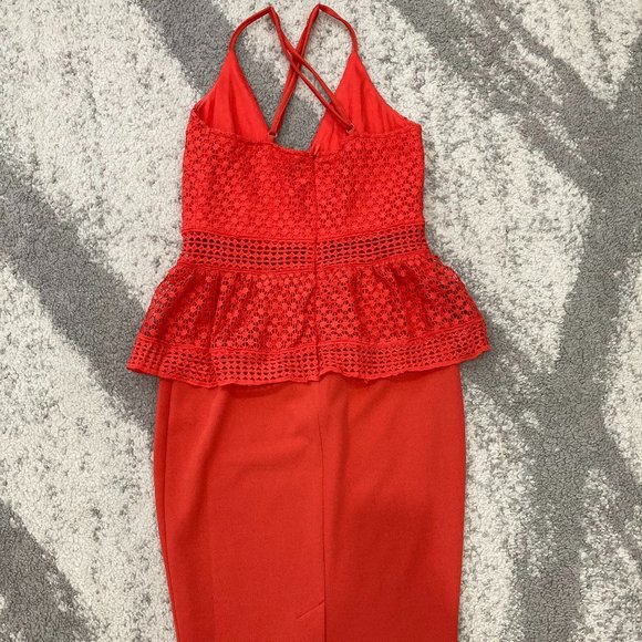 Red Orange Missguided Peplum Dress - Picture 2 of 7